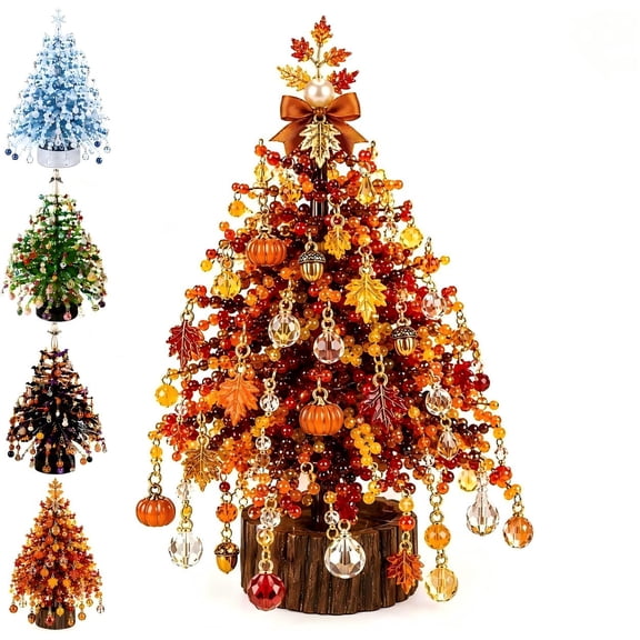 9.84" DIY Beaded Christmas Tree Kit - 3D Pearl Art Craft with Pre-Strung Branches & Display Base, Beginner Friendly Holiday Tabletop Decor (Autumn)