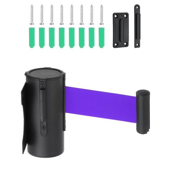 9.84 Feet Fixed Wall Mount Retractable Belt Barrier,Black/Purple