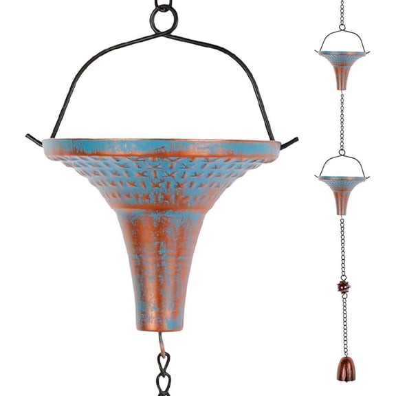 9.84 Ft Rain Chain for Gutters Copper Rain Catcher Chain for Eaves Drainage | Decorative Rain Chain Cups with Bell Functional Replacement for Downspout Adjustable Length Water Floor Smoothly