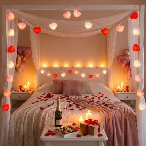 9.84 Ft Tri-Color LED Heart String Lights, Red White Pink Heart Shaped Fairy Lights, Romantic Wedding Anniversary Party Decor, Dimmable Indoor Outdoor String Lights for Bedroom Garden Patio