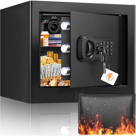 9.84"H Small Safe Box for Personal , 1.2 Cu Ft Safe with Fireproof Bag, Digital Safes with Combination Lock and Removable Shelf for Documents