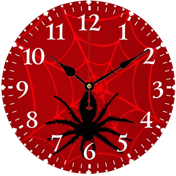 9.84 in Halloween Wall Clock, Spider Web Black Spider Decorative Analog Clock for Home Decor, Spooky Gothic Wall Clock for Kitchen Living Room Bedroom Party Gift