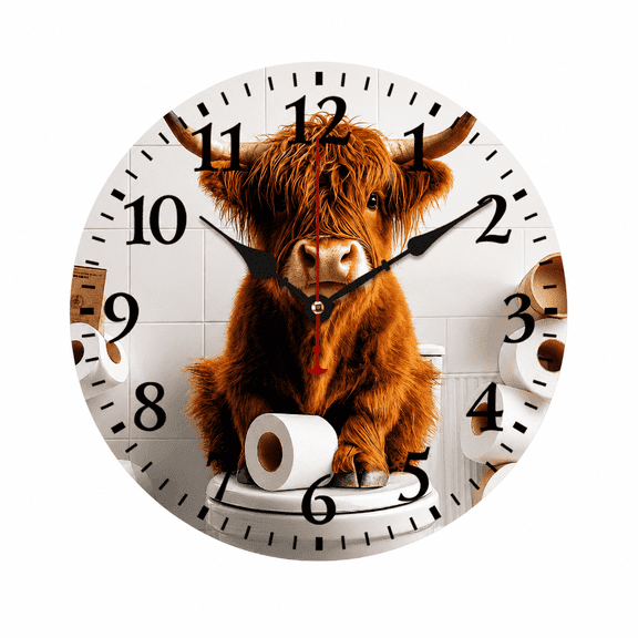 CozyHour Highland Cow Wall Clock 9.84 Inch, Silent Non-Ticking Battery Operated, Rustic Farmhouse Decor Wall Clock for Bathroom and Kitchen