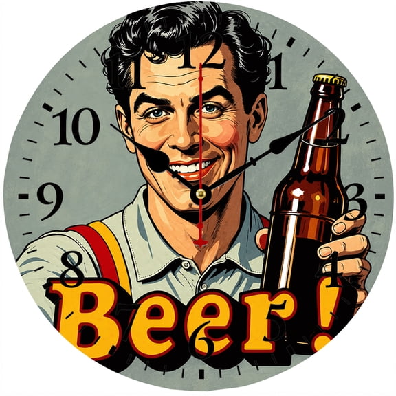 9.84 Inch Beer Wall Clock, Retro Funny Man Cave Bar Decor, Battery Operated Analog Clock for Pub, Garage, Kitchen, Beer Lover Gift