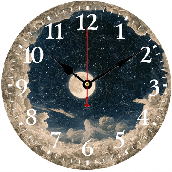 9.84 Inch Celestial Moon Star Wall Clock, Battery Operated Analog Clock with Easy to Read Numbers for Bedroom Living Room Office Decor