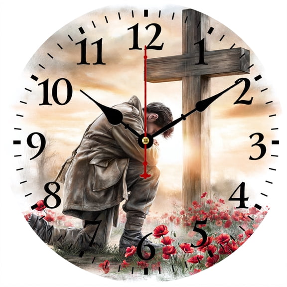 9.84 Inch Christian Wall Clock, Jesus Prayer Cross Religious Decor, Battery Operated Round Analog Clock with Easy Read Numbers, Rustic Farmhouse Home Decor for Living Room Bedroom Church Prayer Room