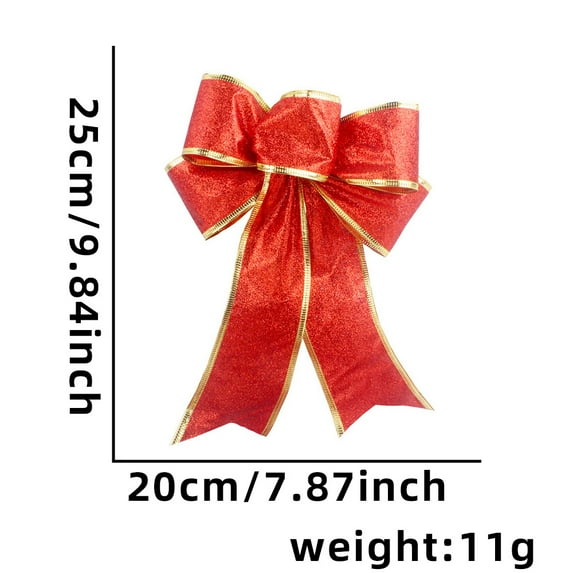 9.84 Inch Christmas Bow, Pink Glitter Christmas Tree Topper Bow for Outdoor Christmas Decor, All-Weather Xmas Door Bow with Gold Edge for Home Decor