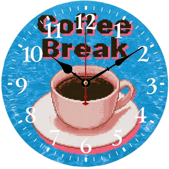 9.84 Inch Coffee Wall Clock, Retro Pixel Art Battery Operated Analog Clock for Kitchen, Coffee Bar, Cafe, Dining Room and Home Decor