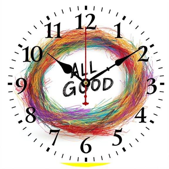 9.84 Inch Colorful Abstract Wall Clock, All Good Motivational Rainbow Art, Battery Operated Analog Clock for Living Room Bedroom Office