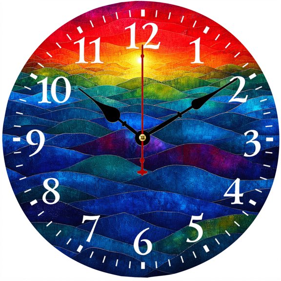 9.84 Inch Colorful Abstract Wall Clock, Rainbow Wave Analog Clock, Battery Operated, Easy to Read for Living Room Bedroom Kitchen Office