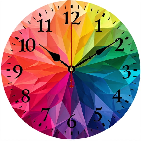 9.84 Inch Colorful Rainbow Geometric Wall Clock, Battery Operated Analog Clock, Easy to Read for Living Room Bedroom Kitchen Office