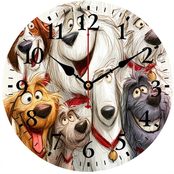9.84 Inch Dog Wall Clock, Battery Operated Round Analog Clock with Easy to Read Numbers, Cute Puppy Animal Artwork Decorative Clock, Pet Lover Gift Decor for Living Room Bedroom Kitchen Office Farmho