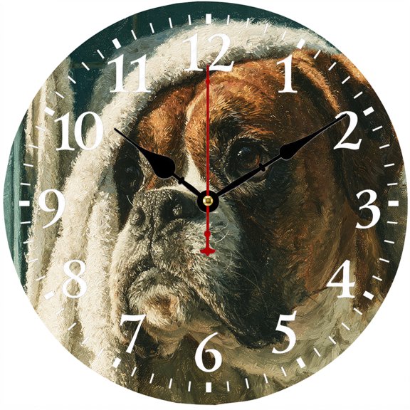 9.84 Inch Dog Wall Clock, Battery Operated Round Analog Clock with Easy to Read Numbers, Pug Pet Lover Decor, Farmhouse Rustic Wall Decor for Living Room Bedroom Kitchen Office