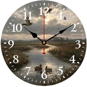 9.84 Inch Duck Hunting Wall Clock, Rustic Mallard Wildlife Battery Operated Analog Clock, Easy to Read for Cabin Lodge Living Room Decor