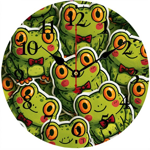 9.84 Inch Frog Wall Clock, Cute Cartoon Animal Decorative Clock, Battery Operated Round Analog Clock with Easy to Read Numbers, Green Frog Artwork Decor for Kids Room Bedroom Living Room Classroom