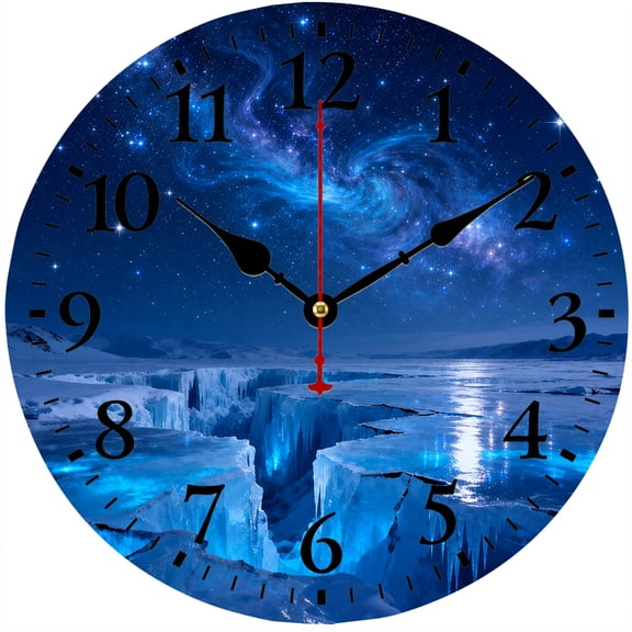 9.84 Inch Galaxy Wall Clock, Space Landscape Decorative Wall Clock with Large Arabic Numerals, Battery Operated Round Analog Clock, Quiet Non Ticking Home Decor for Living Room Bedroom Office