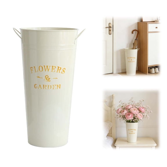 9.84 Inch Galvanized Metal Vases for Flowers - Farmhouse Decorative Tall Flower Bucket with Handles, Rustic French Planter Buckets for Wedding Decor