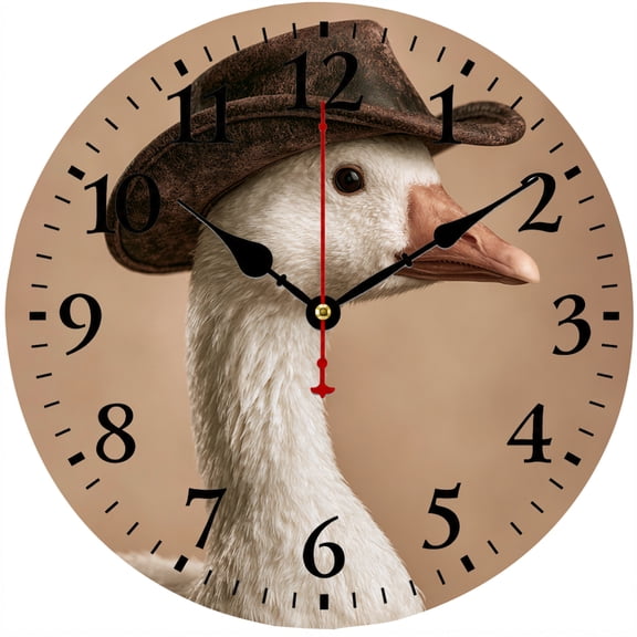 9.84 Inch Goose Wall Clock, Rustic Farmhouse Animal Decor Clock, Country Western Cowboy Hat Duck Wall Art, Battery Operated Analog Clock for Living Room Kitchen Bedroom Office