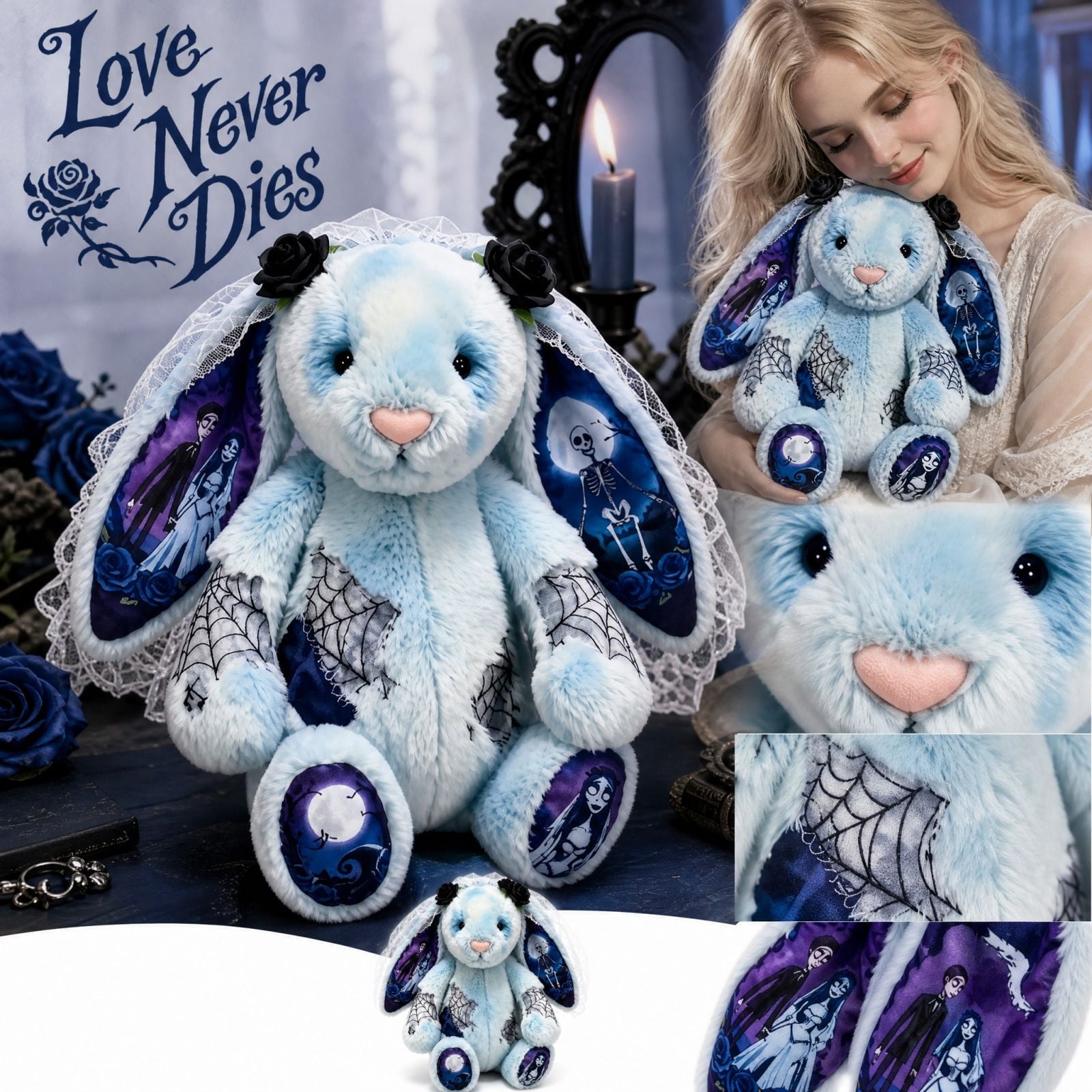Halloween Rabbit Ghost 9.84 Inch Gothic Ghost Bride Bunny Plush Toy, Spooky Halloween Skeleton ...