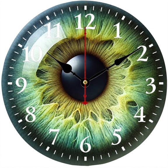 9.84 Inch Green Eye Wall Clock, Iris Art Decorative Analog Clock, Battery Operated, Easy to Read Numbers for Living Room Bedroom OfficeS