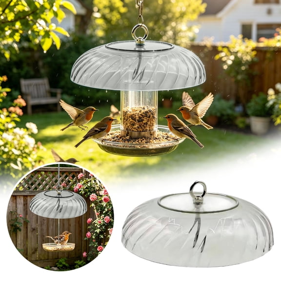 9.84 Inch Hanging Bird Feeder Baffle Weather Protective Cover, Metal Bird Feeder Guard, Weatherproof Dome for Outdoor Shepherd Hook, Transparent, for Garden Yard