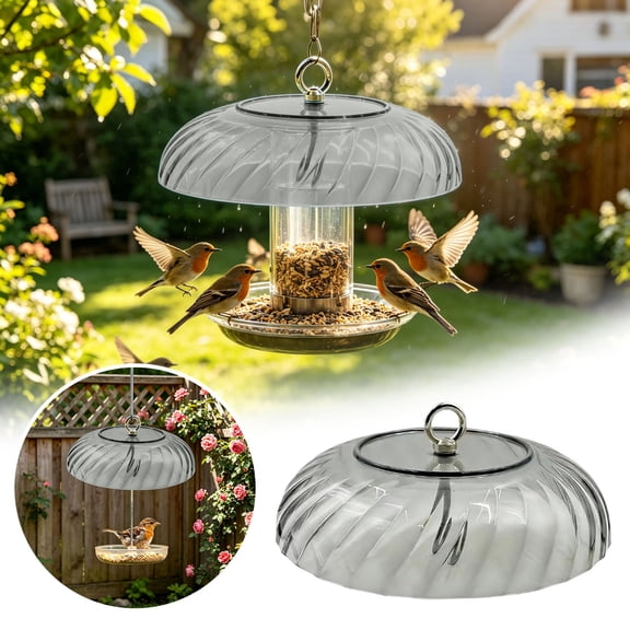 9.84 Inch Hanging Bird Feeder Baffle Weather Protective Cover, Metal Bird Feeder Guard, Weatherproof Dome for Outdoor Shepherd Hook, Transparent, for Garden Yard