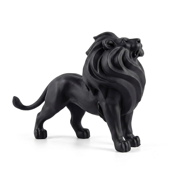 9.84 Inch Matte Black Lion Resin Statue, Modern Abstract Wildlife Sculpture, Desktop Ornament For Living Room Office Entryway Decor