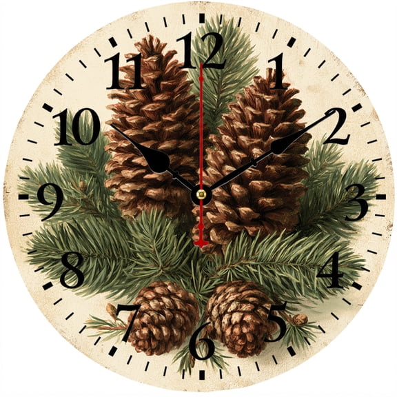 9.84 Inch Pine Cone Wall Clock, Rustic Farmhouse Battery Operated Analog Clock, Easy to Read Numbers, Christmas Winter Decor for Living Room Bedroom Kitchen OfficeS