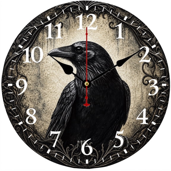 9.84 Inch Raven Wall Clock, Gothic Crow Battery Operated Analog Clock with Easy to Read Numbers, Vintage Wall Decor for Home Office