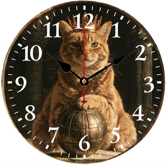 9.84 Inch Royal Cat Wall Clock, Battery Operated Analog Clock, Easy to Read Numbers, Vintage Cat Decor for Living Room Bedroom Kitchen Office