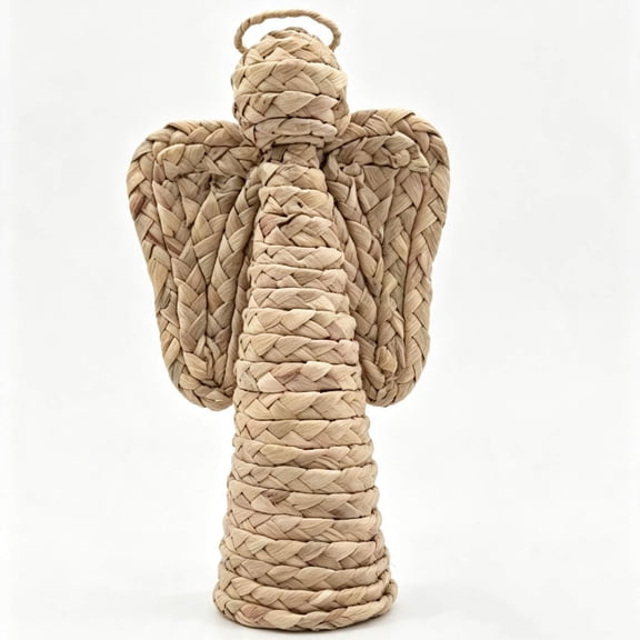 9.84 Inch Rustic Hand Woven Straw Angel Figurine,Tabletop Statue Decor for Mantel Window Sill Christmas Home Display