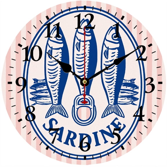 9.84 Inch Sardine Wall Clock, Fish Kitchen Decor, Coastal Nautical Battery Operated Analog Clock for Kitchen, Dining Room, Beach House