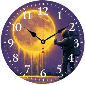 9.84 Inch Space Wall Clock, Astronaut Moon Galaxy Decorative Clock, Battery Operated Round Analog Clock with Easy to Read Numbers, Cosmic Starry Sky Artwork for Bedroom Living Room Office