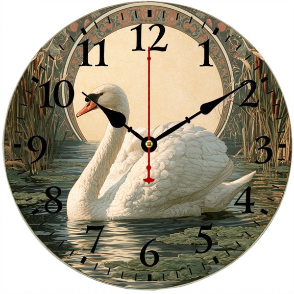 9.84 Inch Swan Wall Clock, Vintage Bird Decorative Clock, Battery Operated Analog Clock with Easy to Read Numbers for Living Room Bedroom Kitchen