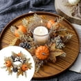 thumbnail image 1 of 9.84 Inch Thanksgiving Candle Ring Wreath, Artificial Fall Wreath with Maple Leaves Sunflower Pumpkin for Autumn Harvest Festival Farmhouse Halloween Table Centerpiece Decor,, 1 of 7