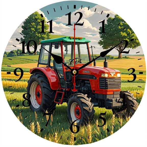 9.84 Inch Tractor Wall Clock, Rustic Farmhouse Decorative Round Analog Clock with Easy to Read Numbers, Battery Operated Country Farm Decor for Kitchen Living Room Bedroom Office