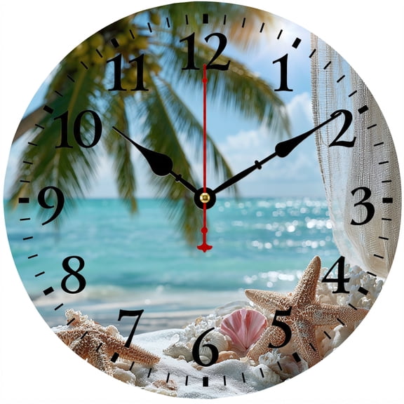 9.84 Inch Wall Clock, Battery Operated Round Analog Clock with Easy to Read Numbers, Coastal Beach Ocean Decor Wall Clock for Living Room Bedroom Kitchen Office Nautical Home Decor