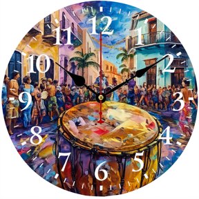 9.84 Inch Wall Clock, Colorful Drum Street Art Round Analog Clock, Battery Operated, Easy to Read for Living Room Bedroom Kitchen Office