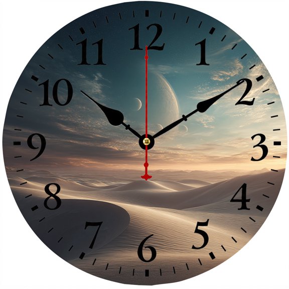 9.84 Inch Wall Clock, Fantasy Space Moon Landscape Decorative Wall Clock, Round Analog Battery Operated Clock with Easy to Read Numbers, Modern Home Decor for Living Room Bedroom Office