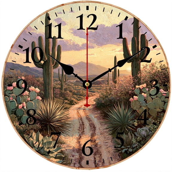 9.84 Inch Western Cactus Wall Clock, Southwestern Desert Battery Operated Analog Clock, Rustic Decor for Living Room Bedroom Kitchen