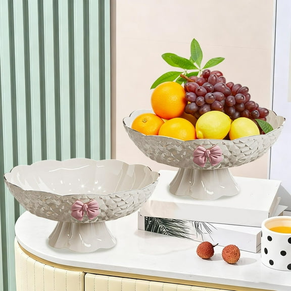 9.84 Inch White Plastic Fruit & Vegetable Serving Tray with Detachable Drainage Base | Multi-Purpose Snack Plate for Living Room Coffee Table | Household Kitchen Candy & Appetizer Platter