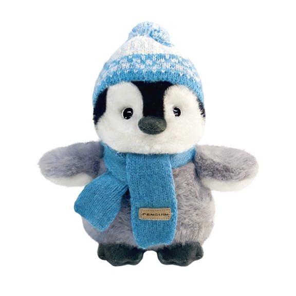 9.84" Winter Penguin Plush Toy with Knit Hat Scarf, Soft Stuffed Penguin Plush Penguin Stuffed Animal for Home Decor Office Birthday Gift for Family Friends Lover,Blue
