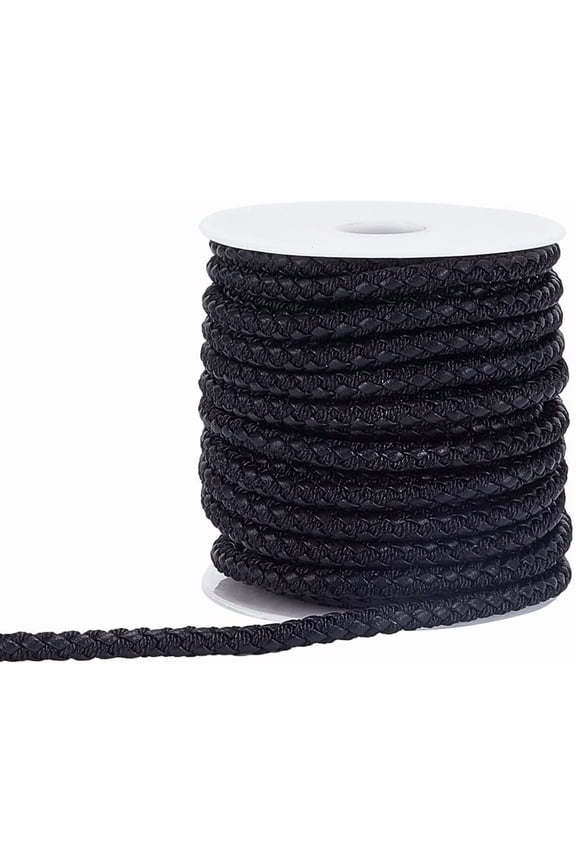 9.84 Yards(9m) Leathers Cord 5mm Wide Black Thicken Cord Rope Lace Folded Bolo Tie Cord String with Spool Round PU Leathers String Rope for DIY Necklaces Jewelry