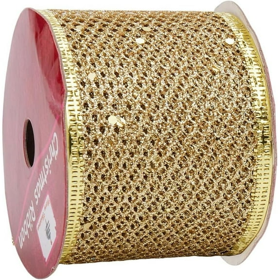 9.84 Yards Champagne Gold Sparkling Trim Sequin Sheer Mesh Ribbons Sparkle Glitter Trims Wired Edge Ribbon Tulle Trims for Sewing Making Crafts Wreaths Topper Gift Wrapping DIY Supplies