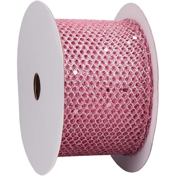 9.84 Yards Light Pink Mesh Ribbon Sparkling Sheer Glitter Wried Ribbons Sequin Tulle Ribbon Sparkle Stripe Fabric Trims for Sewing Making Crafts Wreaths Topper Bags Gift Wrapping Supply Pink