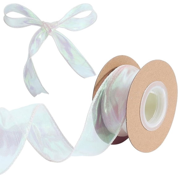 9.84 Yards Sheer Organza Ribbon 1-5/8" Wide Shimmer Chiffon Decorative Edge Ribbon Champagne Yellow