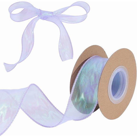 9.84 Yards Sheer Organza Ribbon 1.57" Wide Clear Shimmer Chiffon Decorative Edge Ribbon for Gift Wrapping Basket Bows Cake Decor Wedding Invitations Floral Bouquet Crafts Thistle Color Thistle