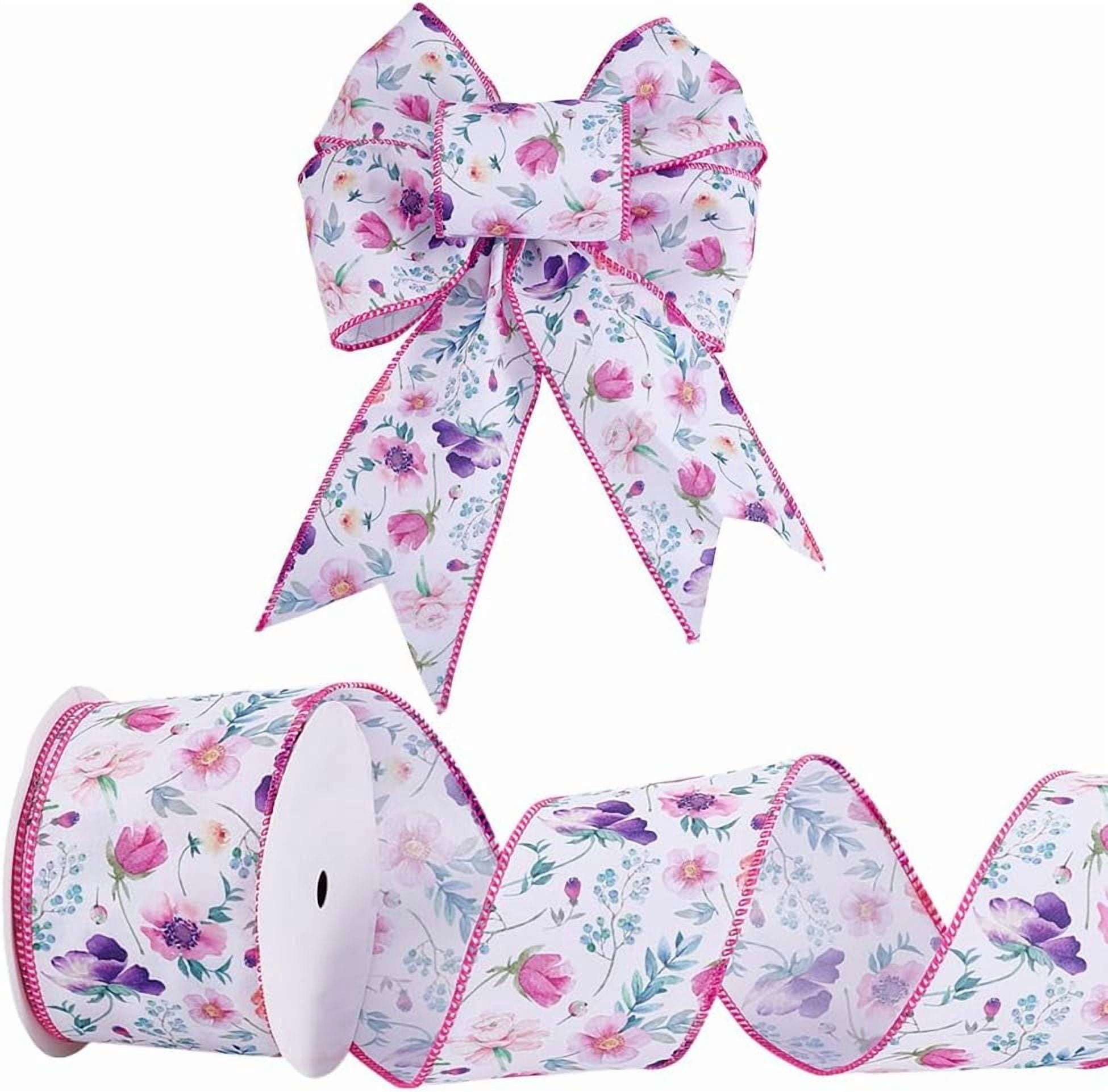 Ec Ribbon 9.84 Yards Vintage Floral Wired Edge Ribbons 2.58 Inch Decorative ...