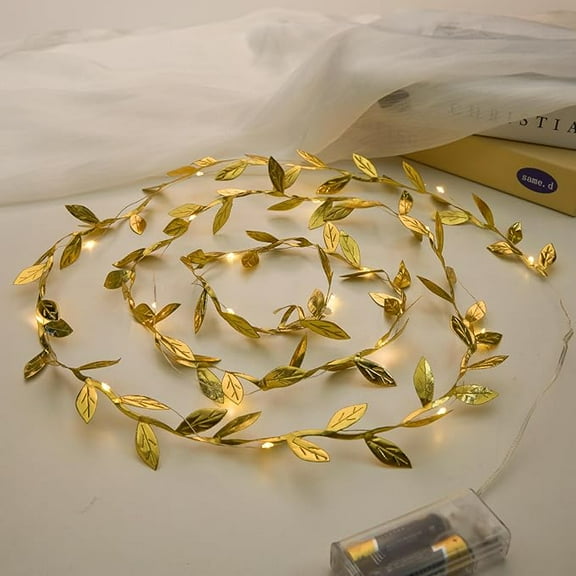 9.84 feet (approximately 3 meters) of gold leaf garland lights, 30 LED fairy lights powered by batteries, artificial plant vine lights, suitable for decorating weddings/birthday parties, indoor/outdo