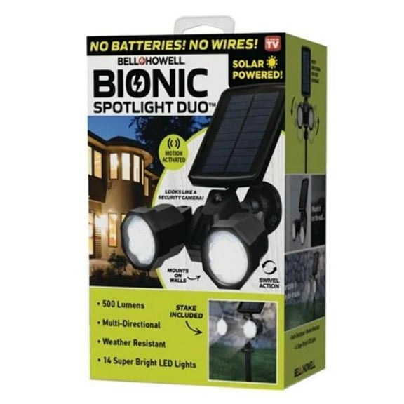 9.84 in. Howell Bionic Spotlight Duo Motion Sensing Solar Powered LED Spotlight, Black